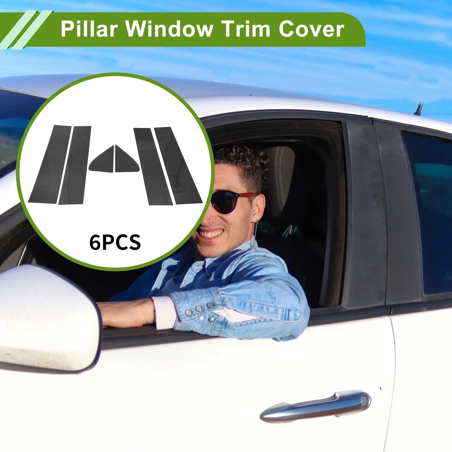 6 Pcs Door Pillar Window Trim for Chevy Silverado (2019-2023) Carbon Fiber