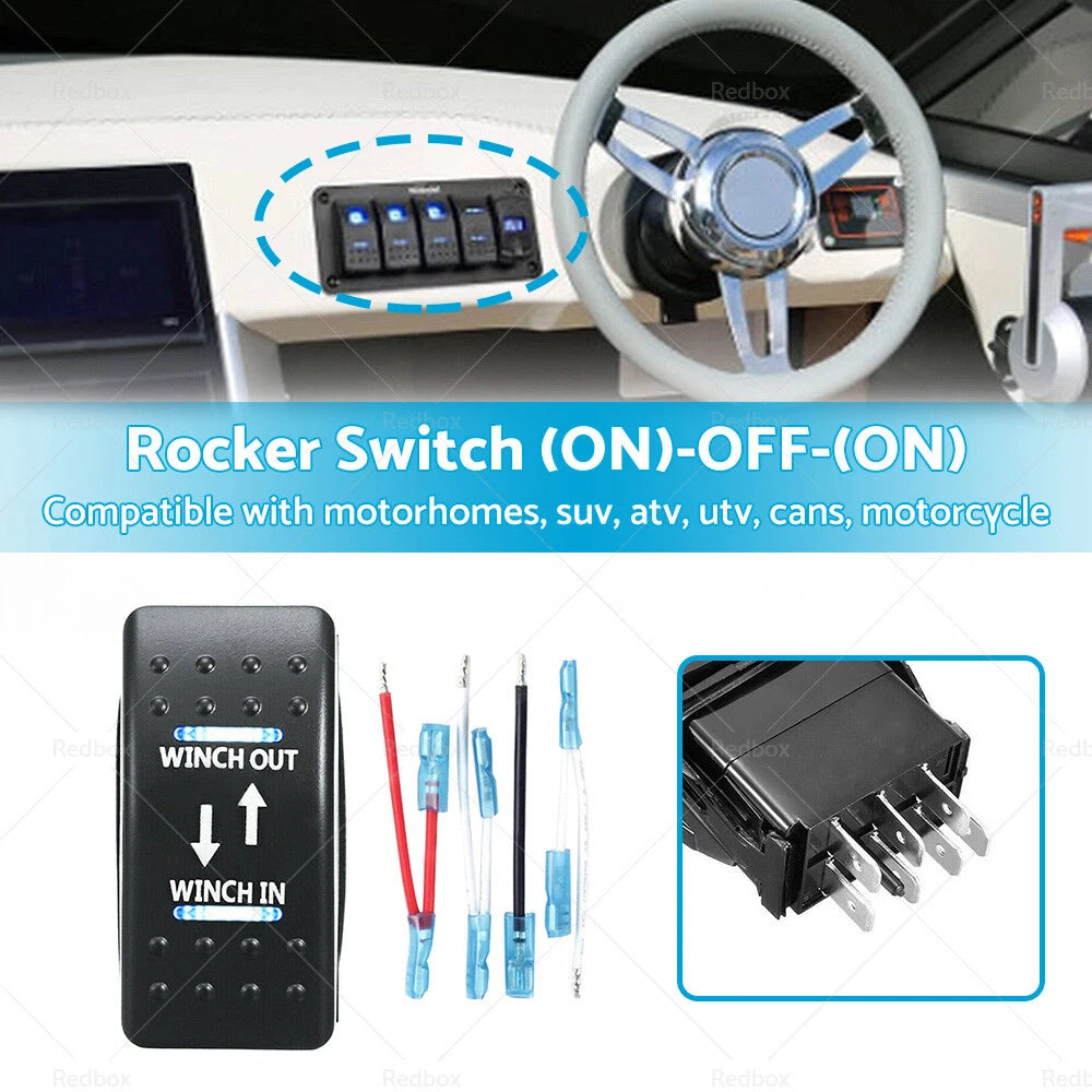 7-Pin Blue LED Rocker Toggle Switch for Winch In/Out 12V-24V