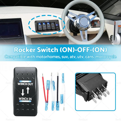 7-Pin Blue LED Rocker Toggle Switch for Winch In/Out 12V-24V
