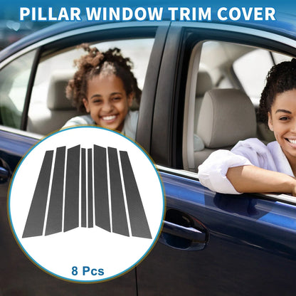8 Pcs Door Pillar Window Trim for BMW X5 (1999-2006) Carbon Fiber Black