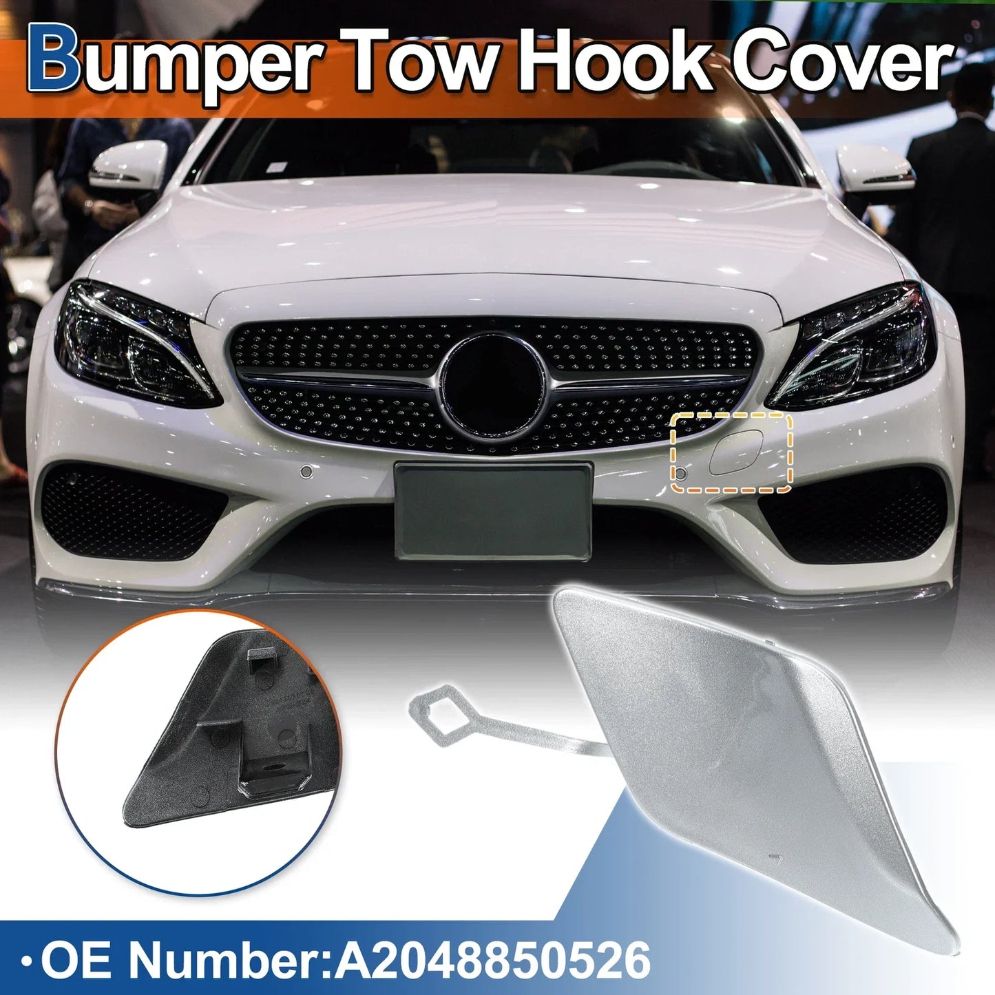 Front Bumper Tow Hook Cap for Mercedes-Benz C250 (2012-2015) Silver Tone