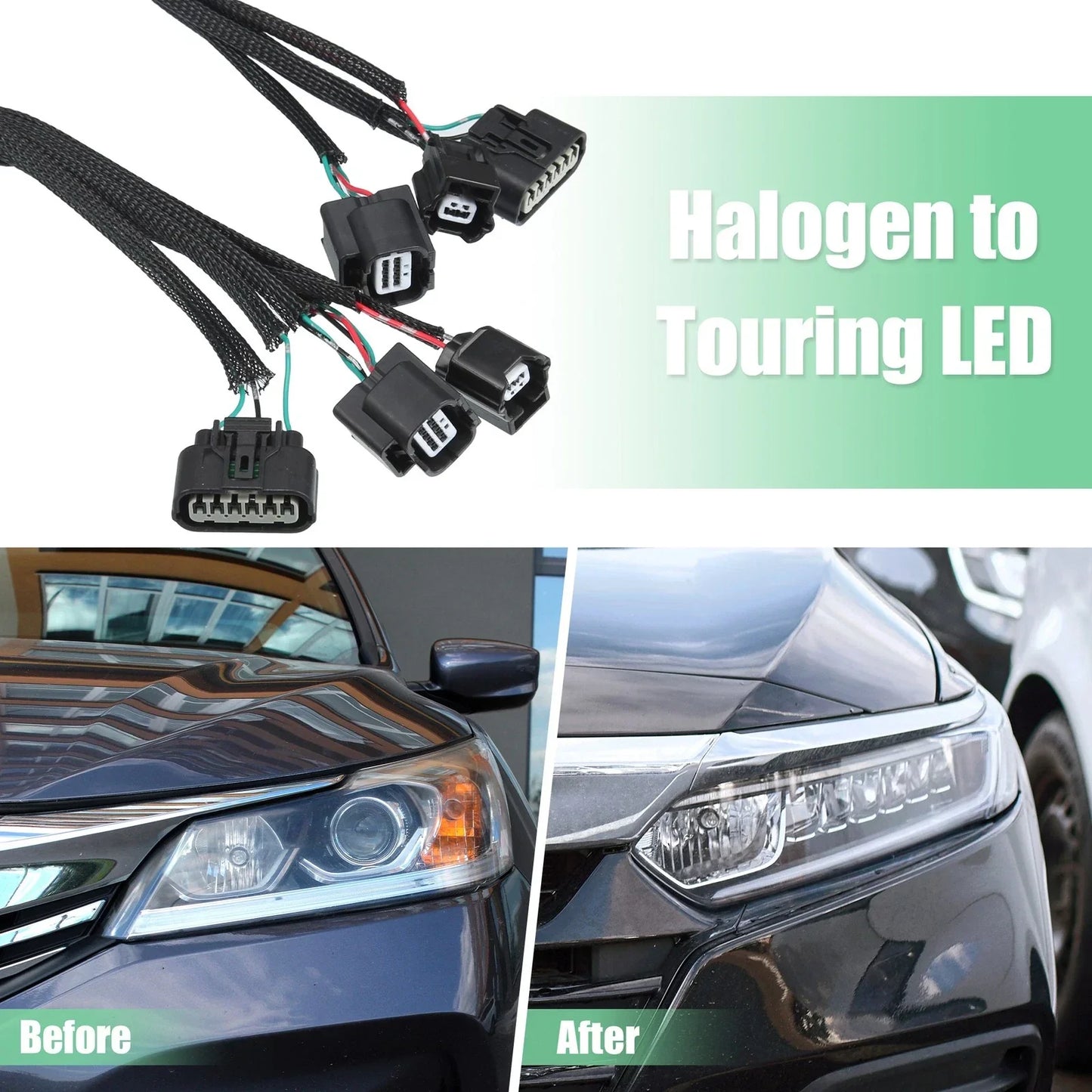 2 x Headlight Adapter Wires for Honda Accord Sedan Halogen to Touring LED (2016-2017)