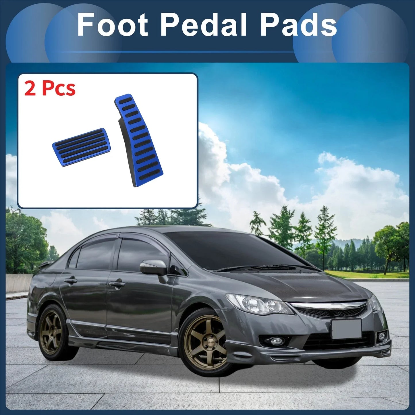 2 x Foot Accelerator Pedal Covers for Honda Civic (2006-2009) Blue