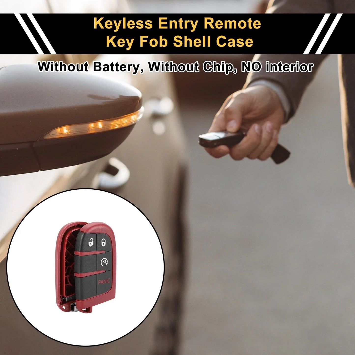 4 Button Key Fob Shell Case for Dodge Charger (2020) Black Red
