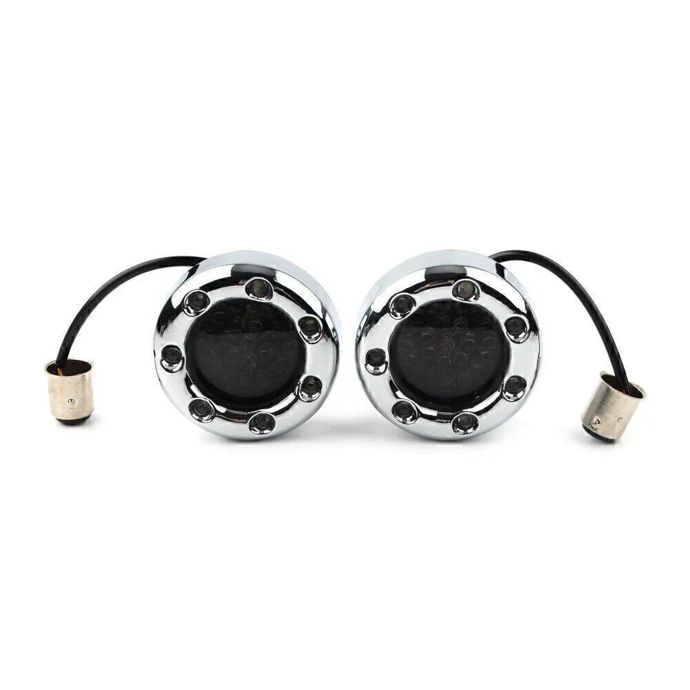Amber LED Turn Signal Lights for Harley - 1157 Fire Ring Chrome Housings