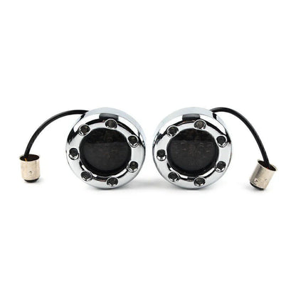 Amber LED Turn Signal Lights for Harley - 1157 Fire Ring Chrome Housings