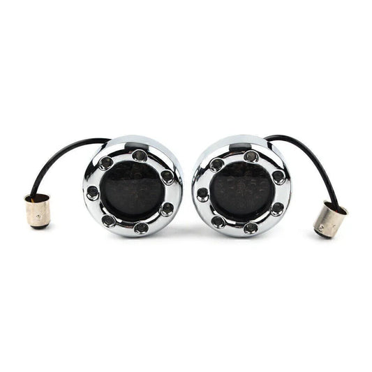 Amber LED Turn Signal Lights for Harley - 1157 Fire Ring Chrome Housings
