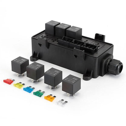 9-Way Fuse Relay Box with 4-Pin 40A Relays & Fuses for Car Truck