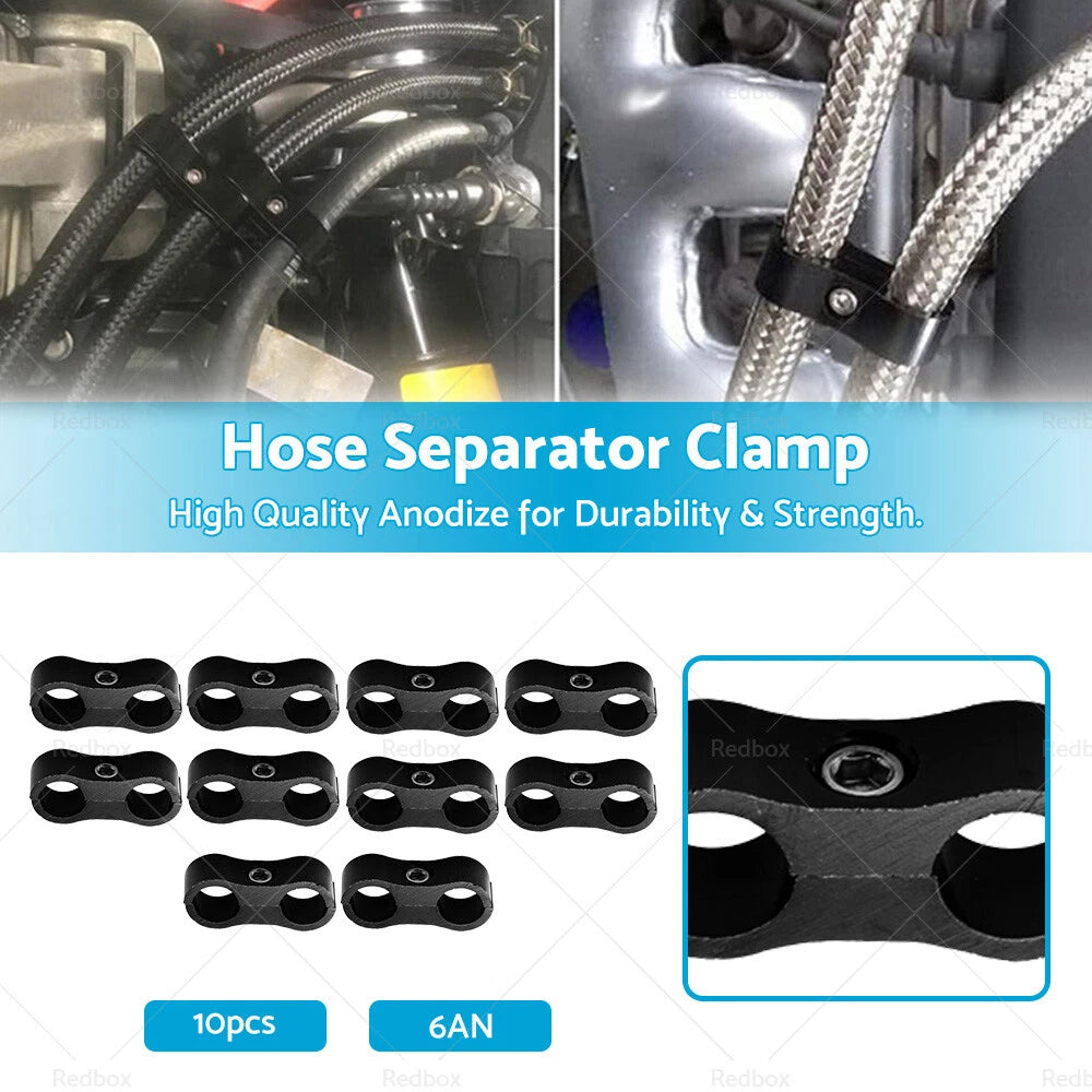 10 x AN6 Nylon Braided Stainless Fuel Oil Line Hose Separator Clamp