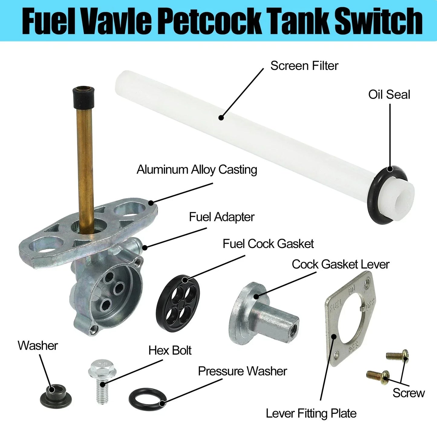 Fuel Valve Petcock Shut Off Tank Switch Kit for Honda Rancher 350 (2000-2006)