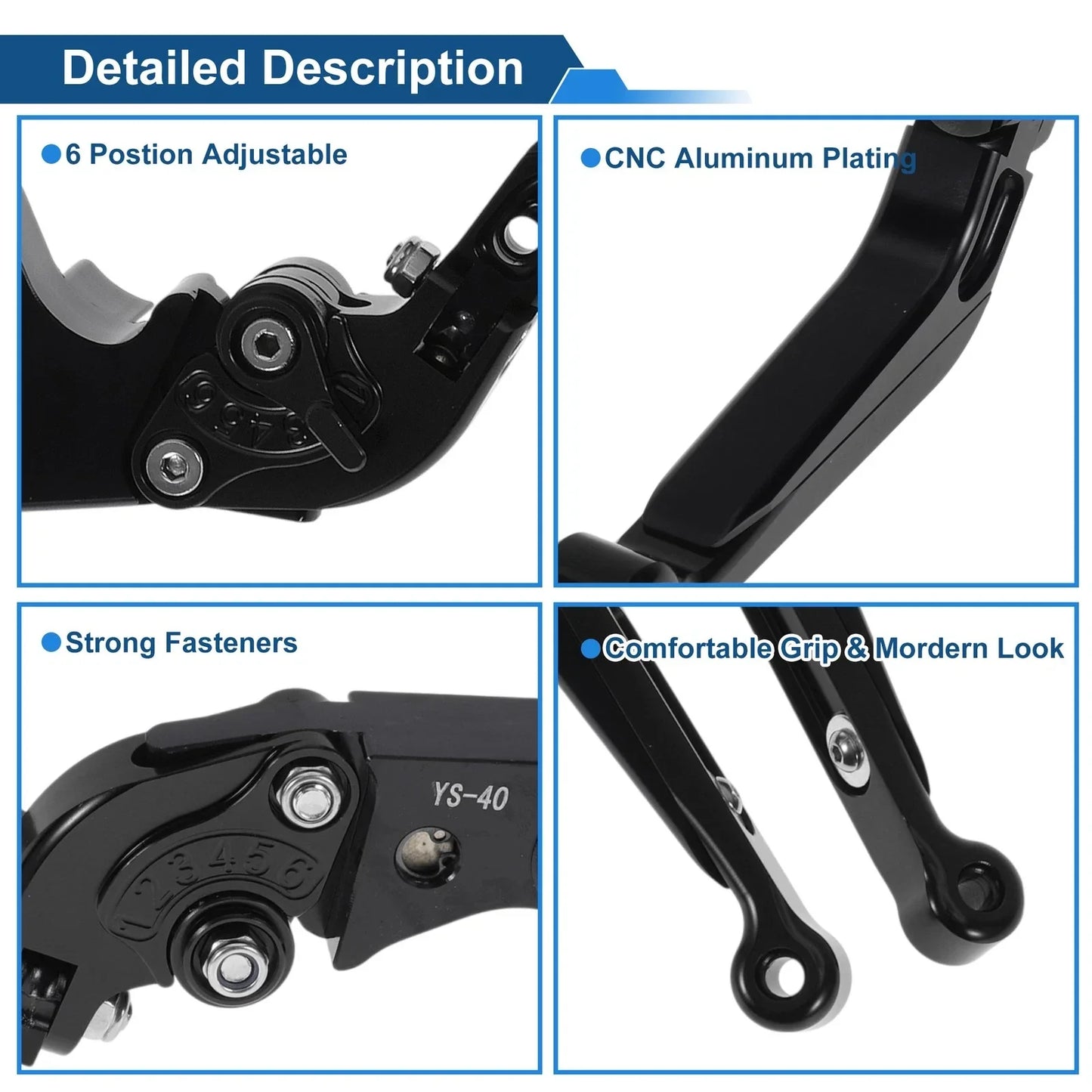 Adjustable Brake Clutch Levers for Honda CBR600RR (2007-2016) - Solid Black