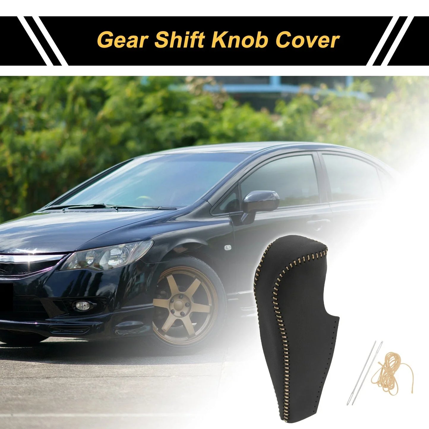 Car Gear Shift Knob Cover for Honda Civic 2006-2011 Black Beige Faux Leather
