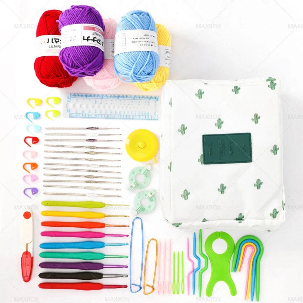 58PCS Crochet Kit with Yarn & Rubber Grips for Beginners