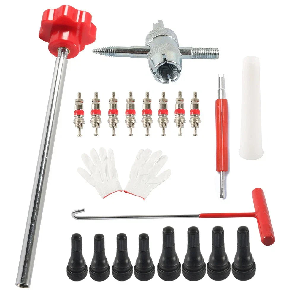 Tire Valve Core Tool Kit - Quick Change with Red Handle for Cars