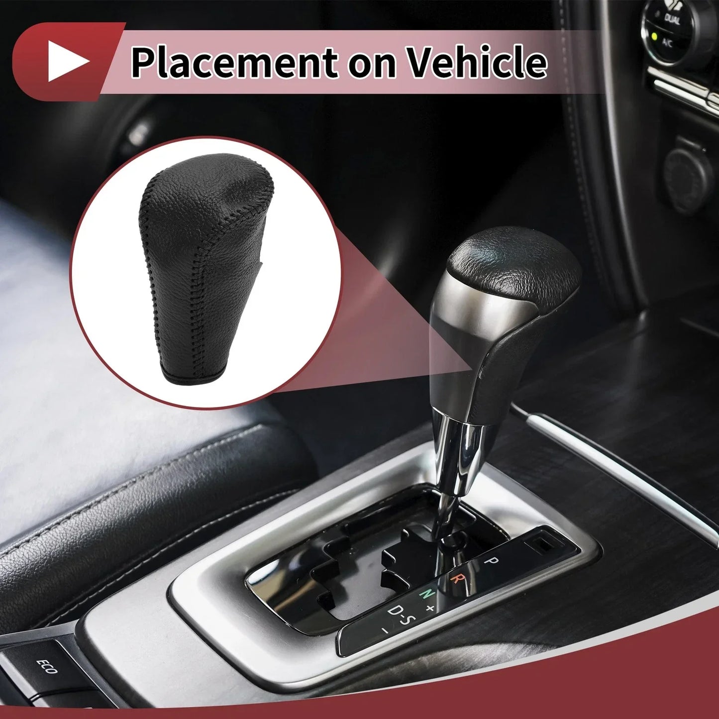 Car Gear Shift Knob Cover for Honda Accord (2008-2012) - Pebbled Black Faux Leather