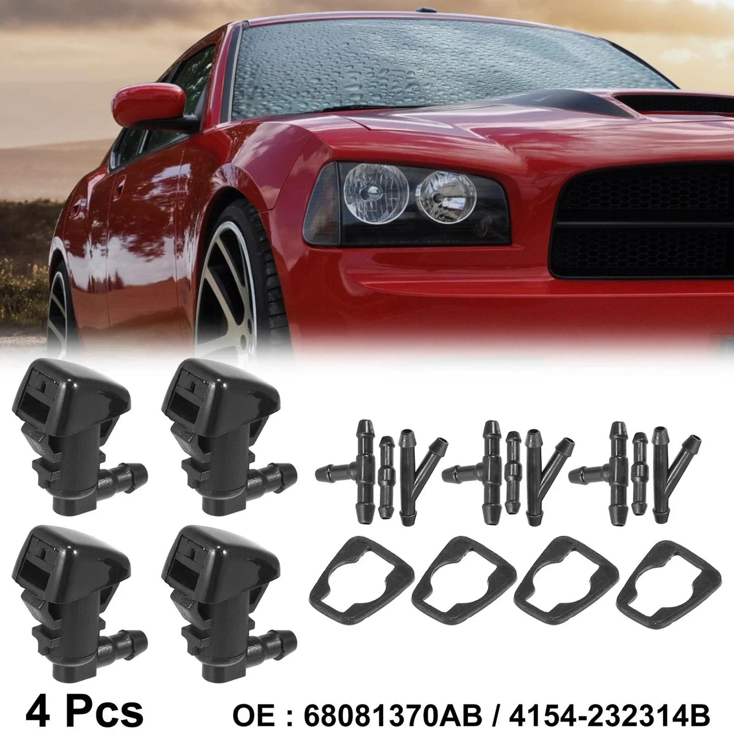 4 x Front Windshield Washer Nozzles for Jeep Cherokee (68081370AB)