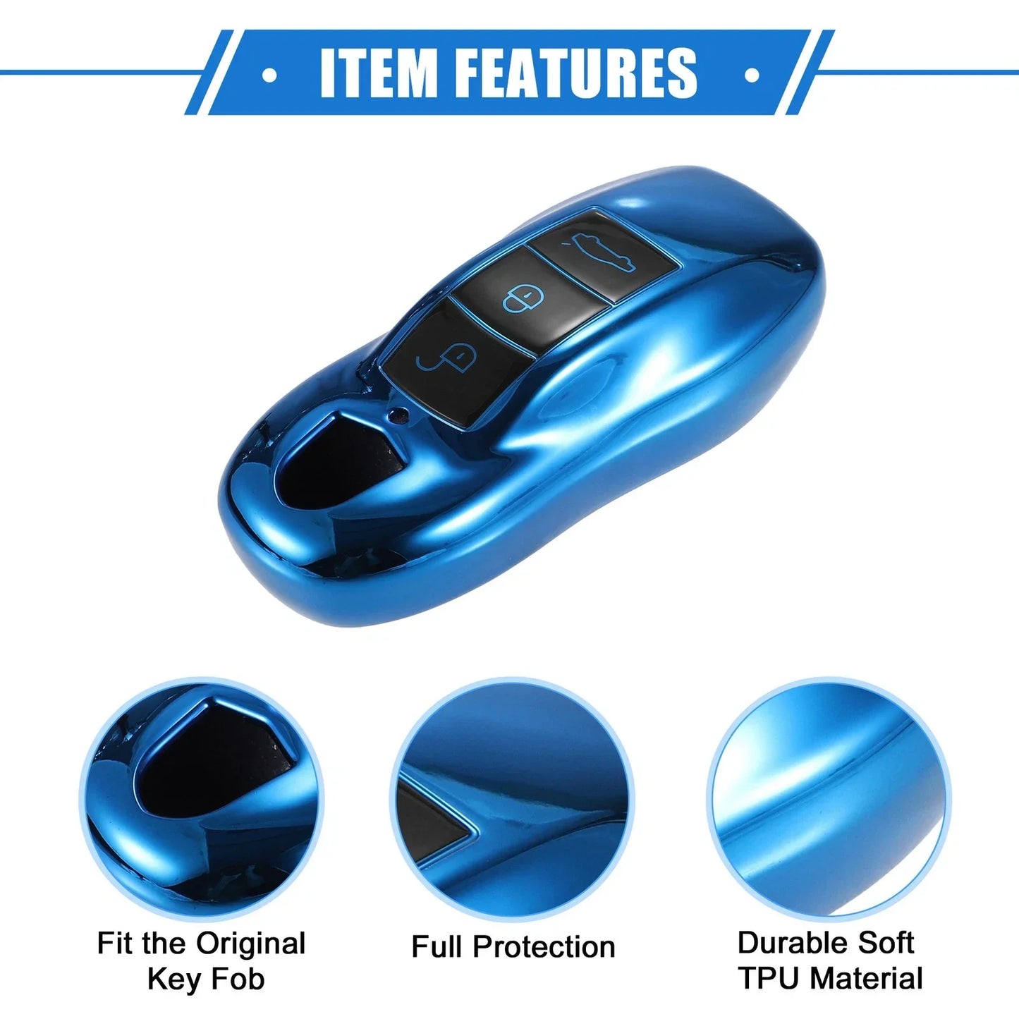 3 Button Car Remote Key Fob Cover for Porsche Macan (2014-2022) TPU Blue