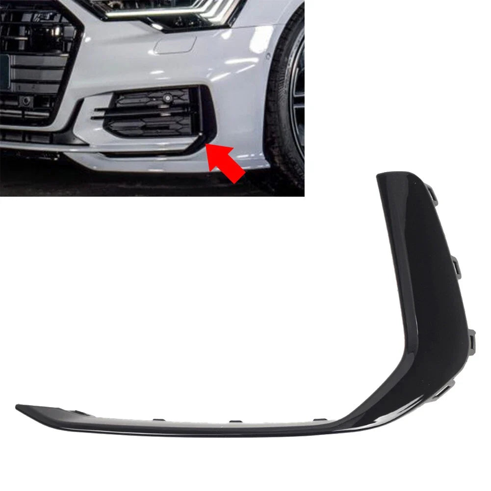 Left Front Bumper Side Molding Trim Glossy Black for Audi A6 C8 S6 (2019-2024)