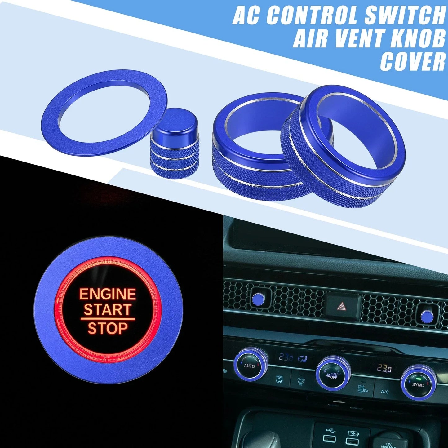 8pcs AC Switch Air Vent Knob Engine Button Covers for Honda Civic (2022-2023)