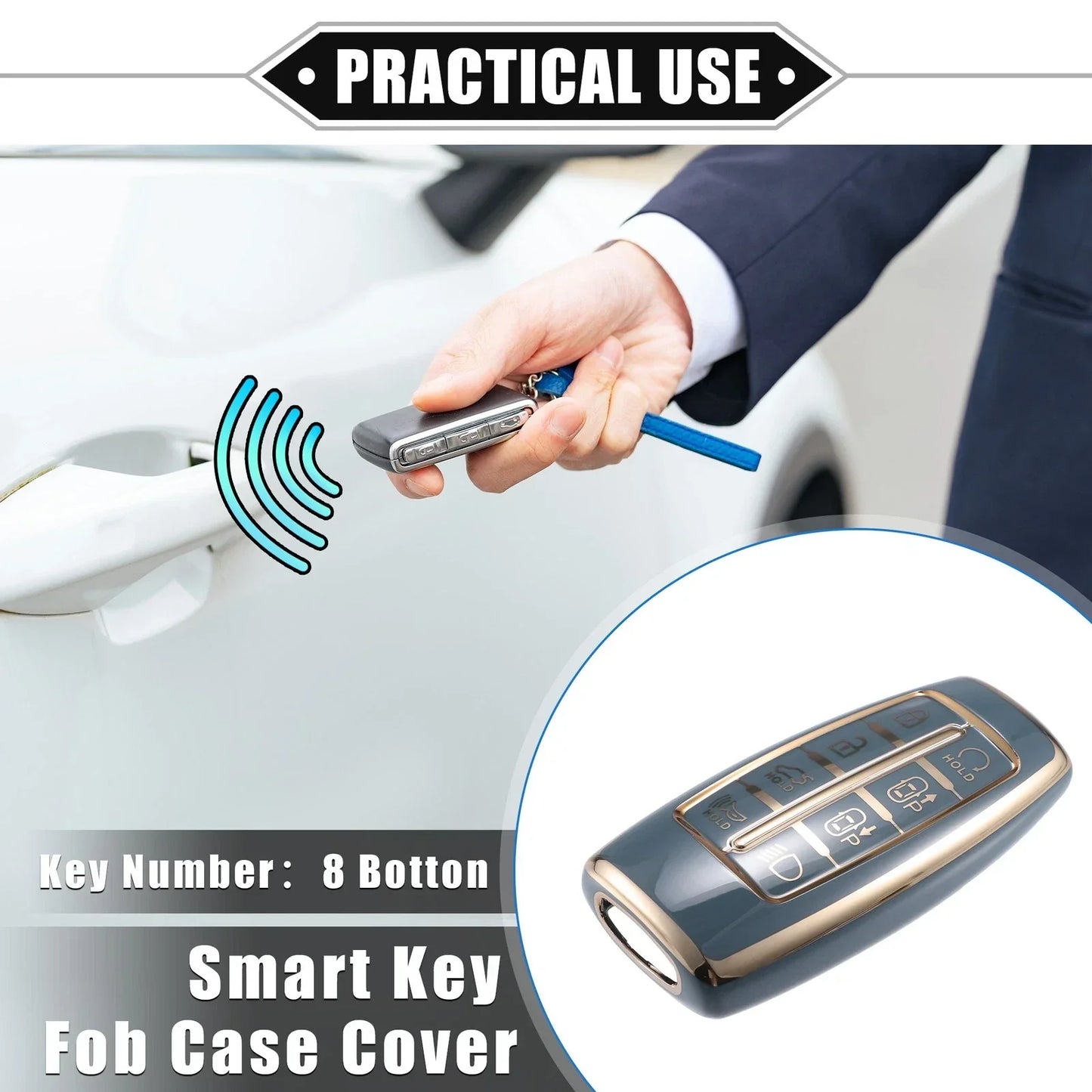 Keyless Smart Key Fob Case for Hyundai G80 GV80 8 Button TPU Blue (2021-2023)