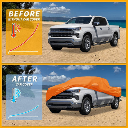 Waterproof All Weather Car Cover for Chevy Silverado (2014-2023) - Orange 210D-PU