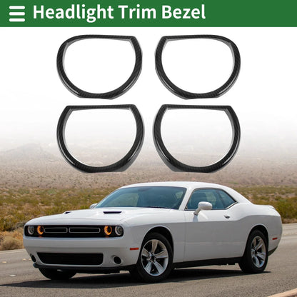 4 x Car Headlight Trim Bezels for Dodge Challenger (2015-2024) ABS Black