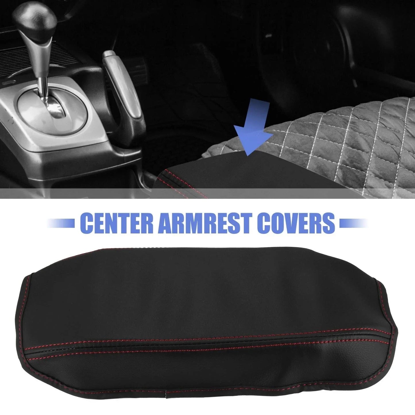 Microfiber Leather Armrest Cover Pad for Honda Civic (2006-2011) Black/Red