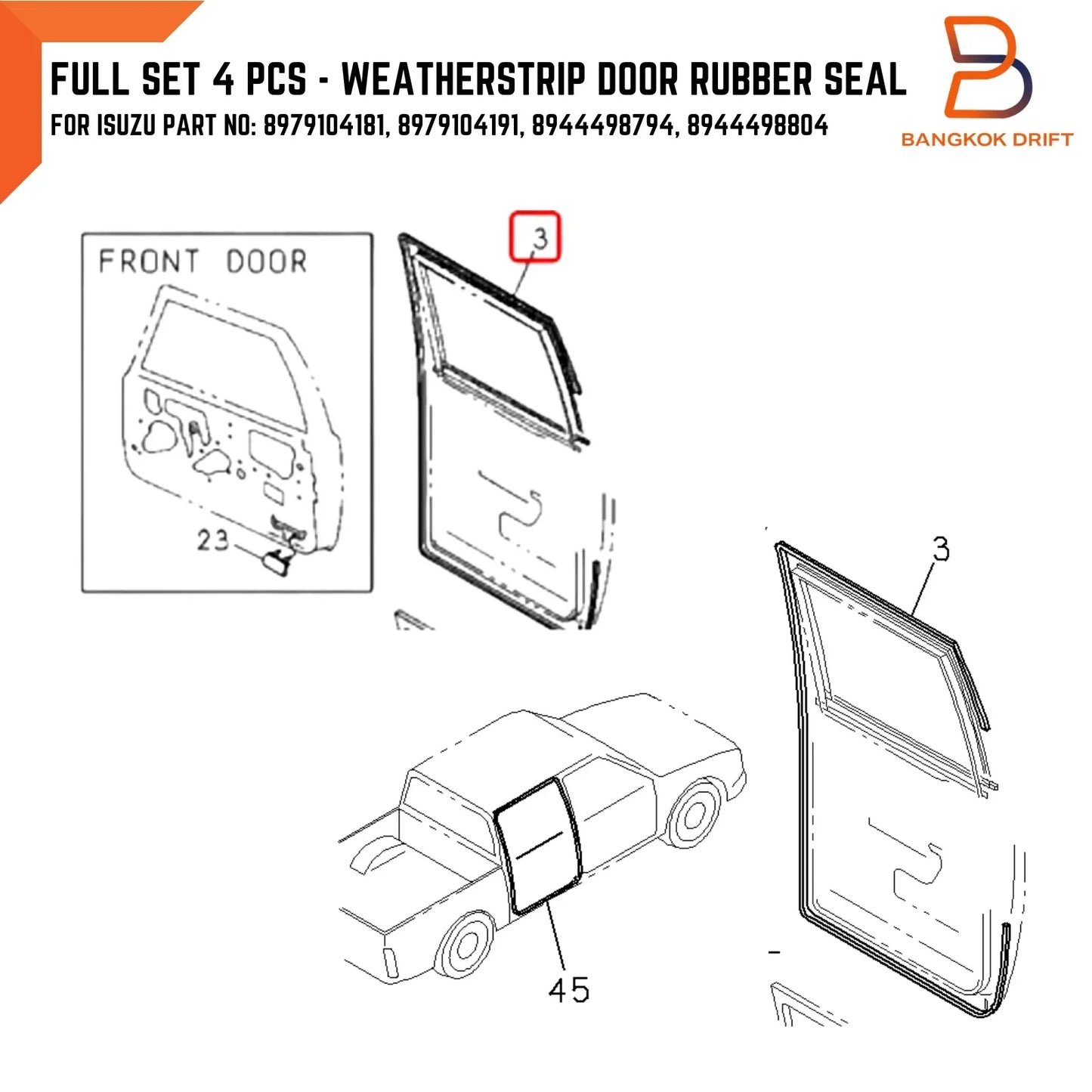 4 x Doors Weatherstrip Rubber Seal Set for Holden Rodeo TF (88-02)