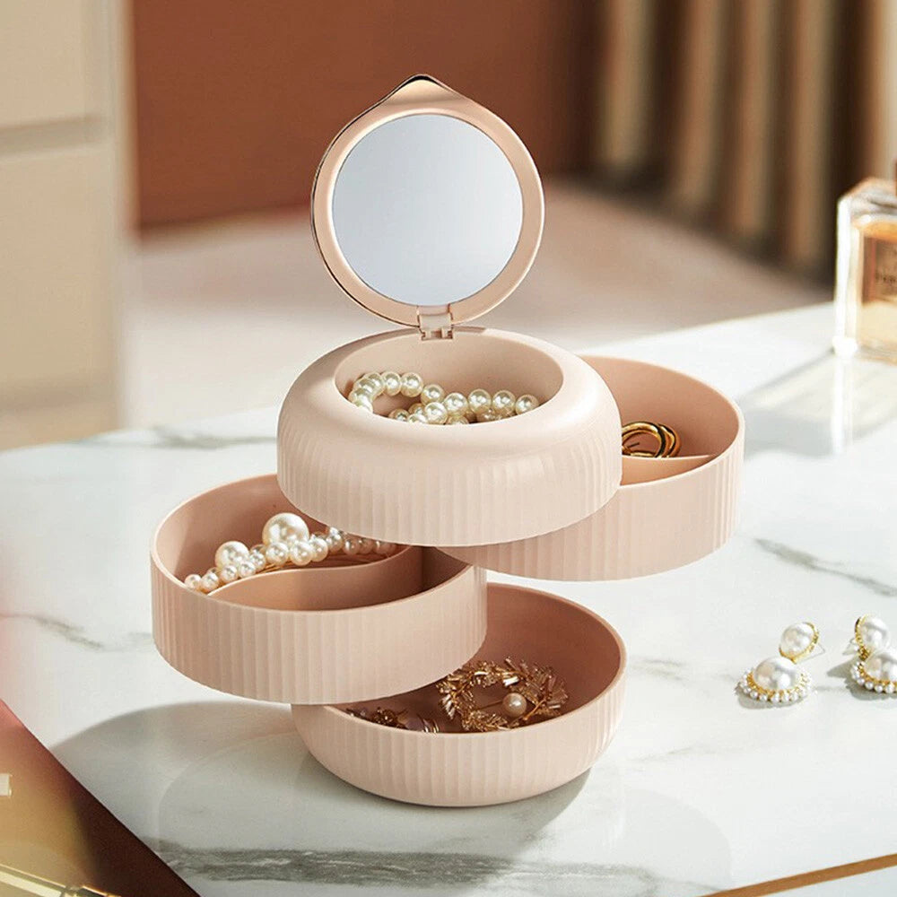 4 Layer Jewelry Organizer Travel Case for Rotating Storage - Ring Bracelet Tray