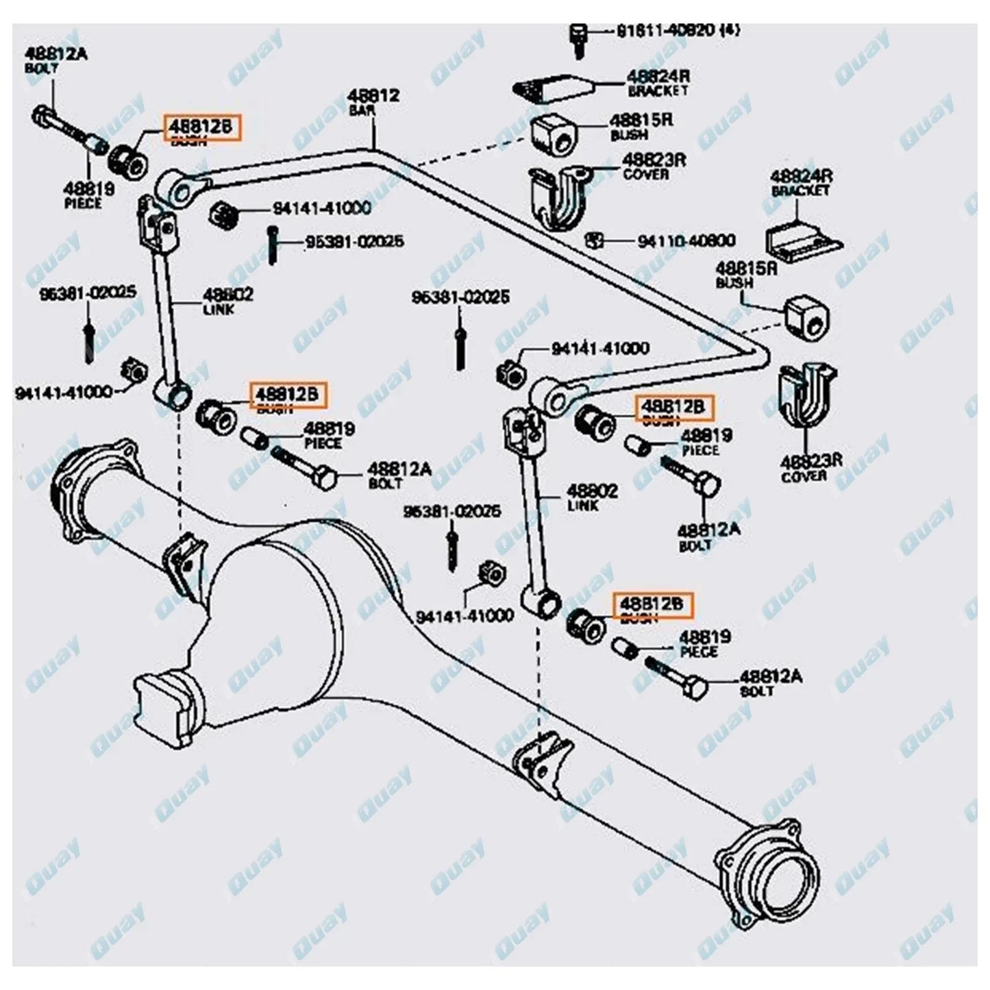 Rear Stabiliser Sway Bar Link Pin +Rubber Bush Kit Left & Right for Land Cruiser