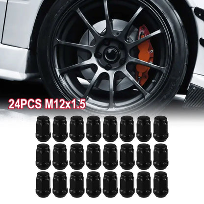 24 Pcs / M12x1.5 / Wheel-Nuts Black Lug Nut Socket for Land Cruiser Prado Ford