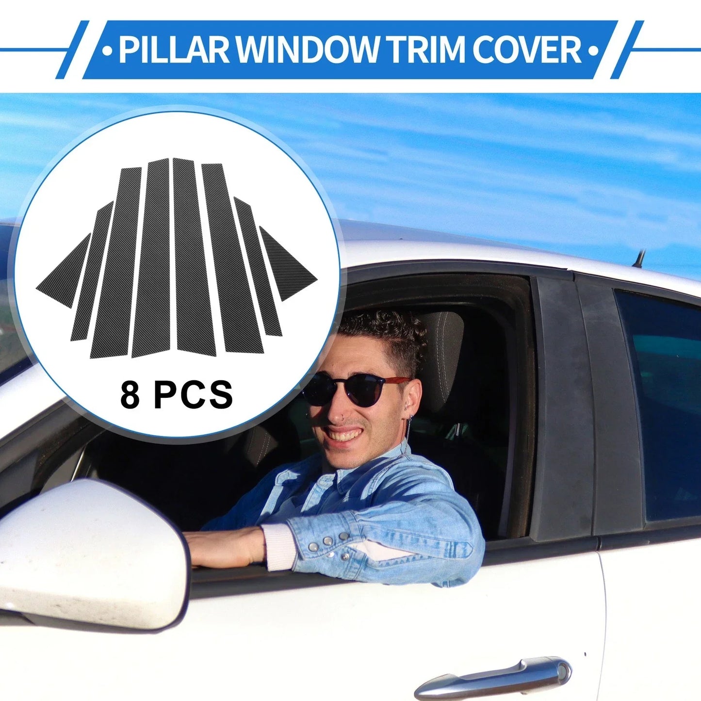 8 Pcs Door Pillar Window Trim for Hyundai Elantra Carbon Fiber (2017-2023)