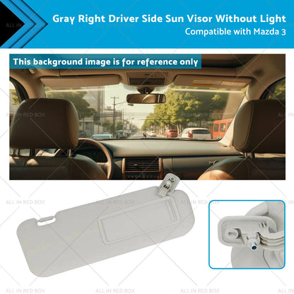 Gray Right Driver Side Sun Visor for Mazda 3 (2010-2013)