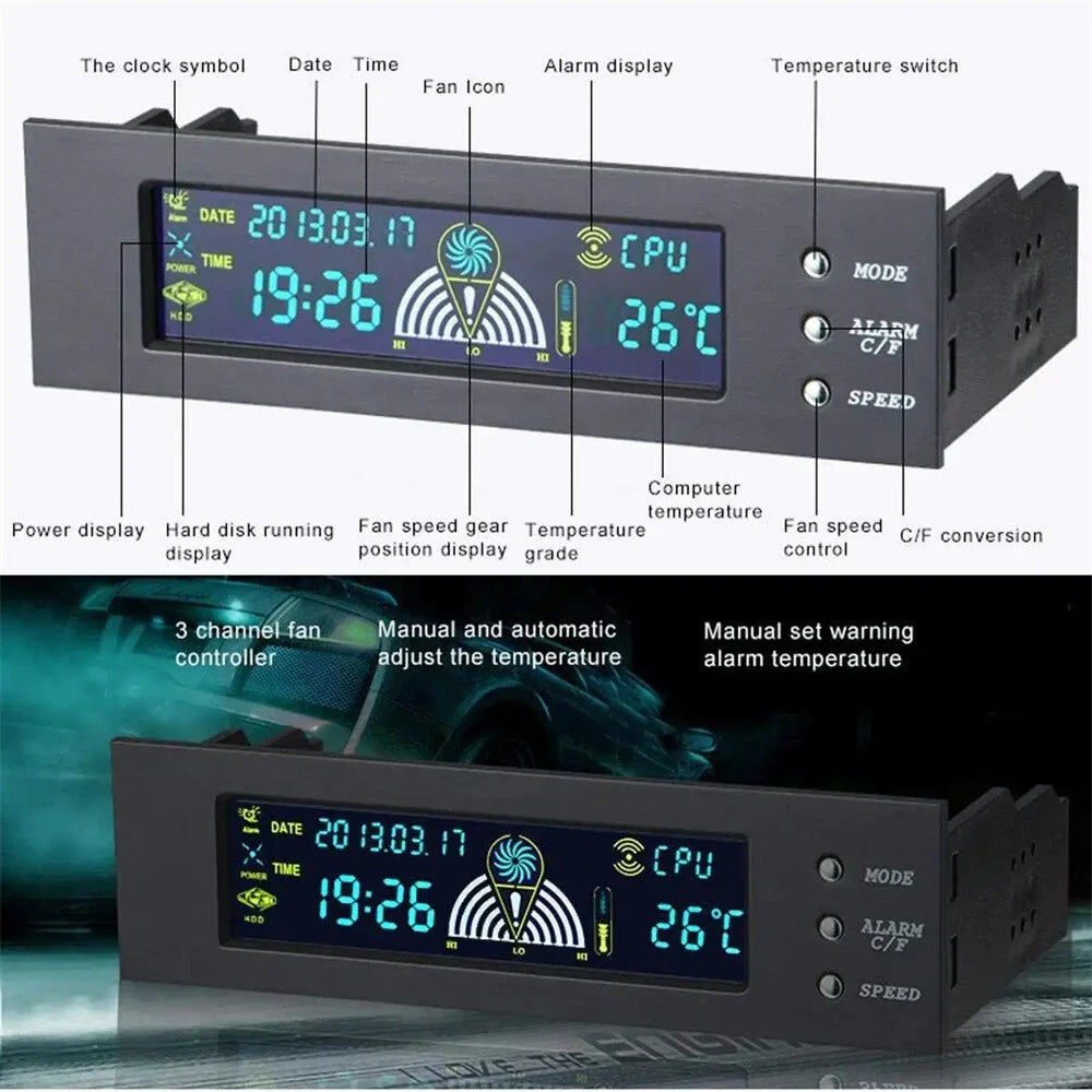 5.25'' Fan Controller Speed Temp Sensor LCD Display for Car