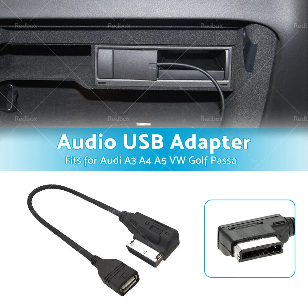 USB AUX MP3 Cable Adapter for Audi Q3 Q5 Q7 R8 A3 A4 A5 A6 (2009-2023)