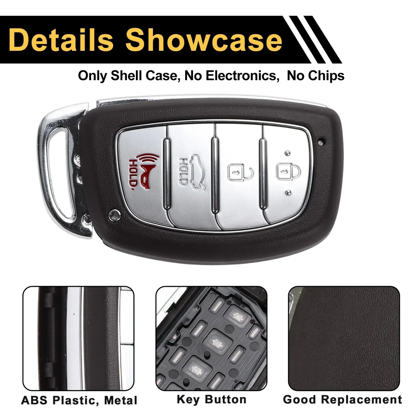 4 Button Key Fob Shell Case for Hyundai Elantra (2015-2021) Brown Silver Tone