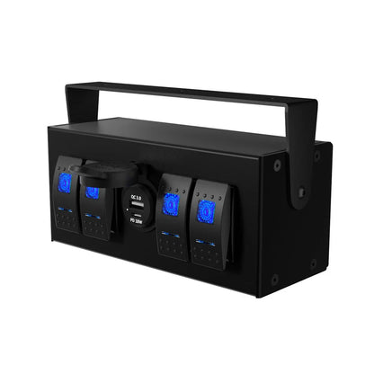 4 Button LED Rocker Switch Box with QC3.0 PD 18W USB Charger for Car Boat