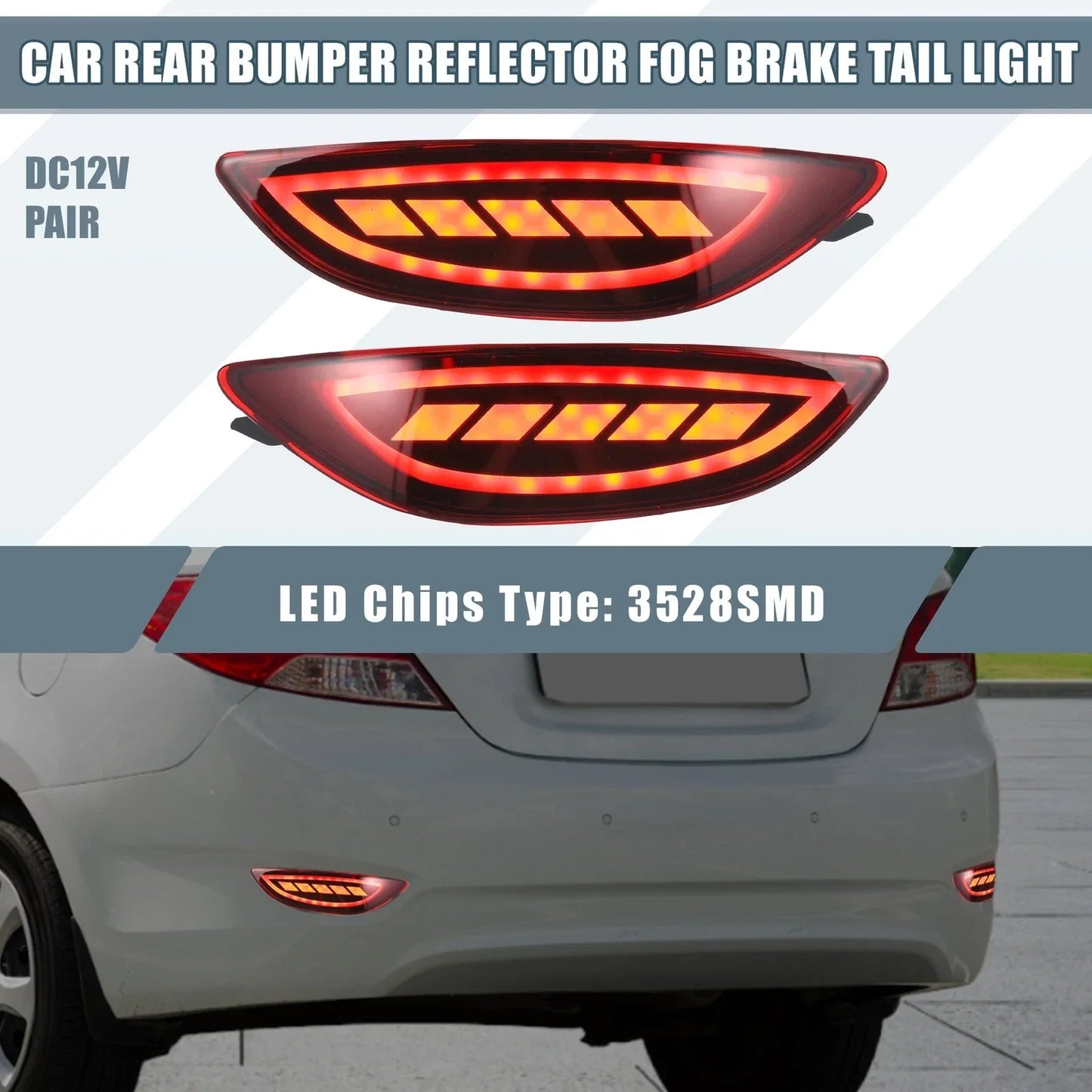 Rear Bumper Reflector LED Fog Brake Turn Signal Light for Hyundai Accent (2012-2017)