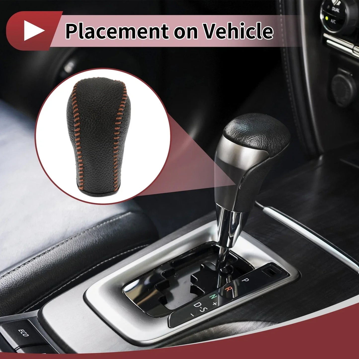 Car Gear Shift Knob Cover for Hyundai Tucson 2015-2018 Black Brown Faux Leather