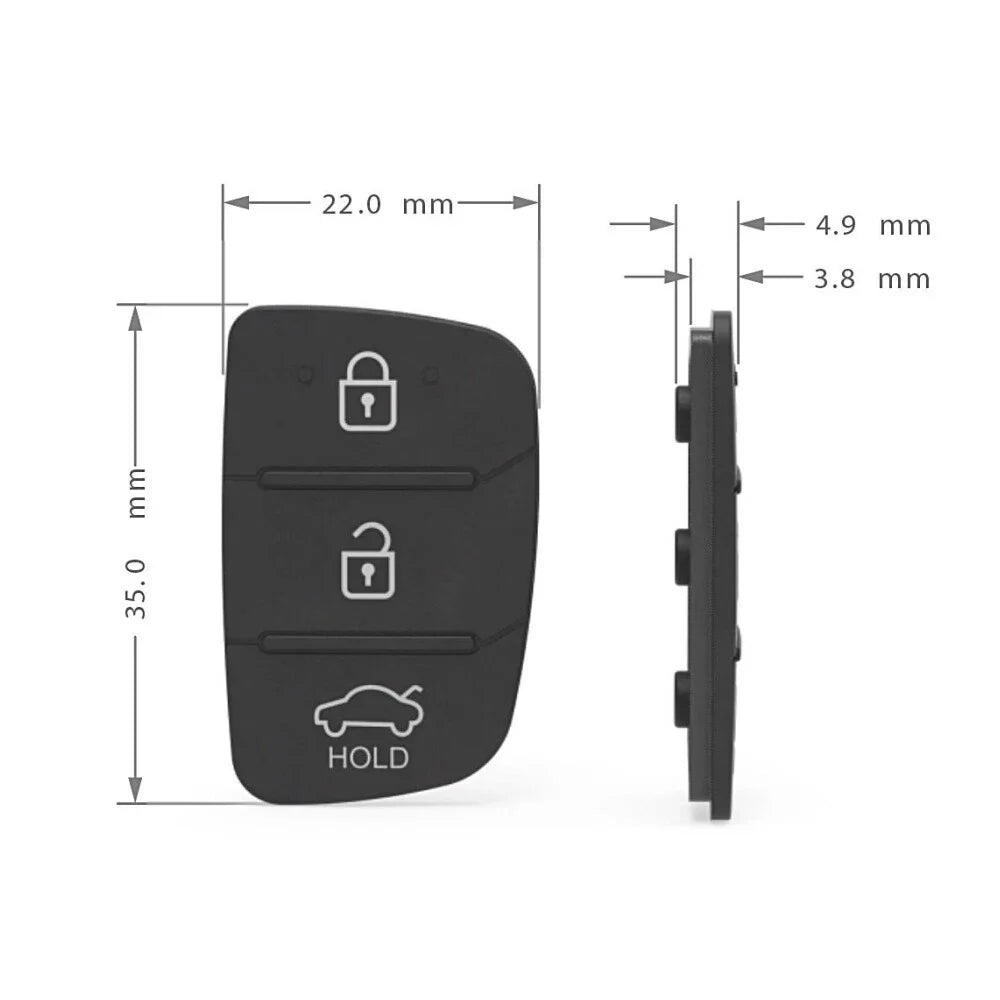 3 x Car Remote Key Shell Silicone Button Pad for Hyundai Tucson, Creta