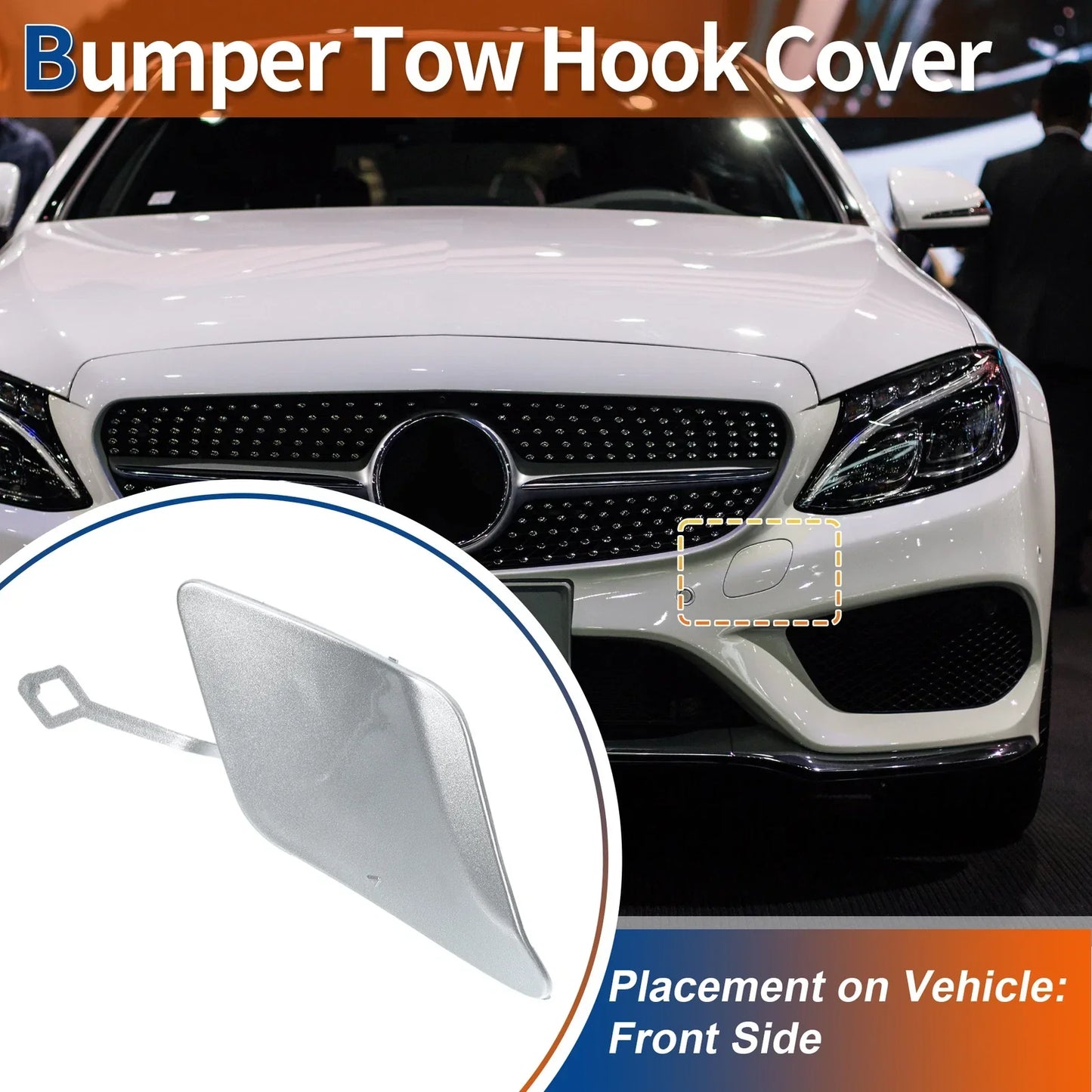 Front Bumper Tow Hook Cap for Mercedes-Benz C250 (2012-2015) Silver Tone