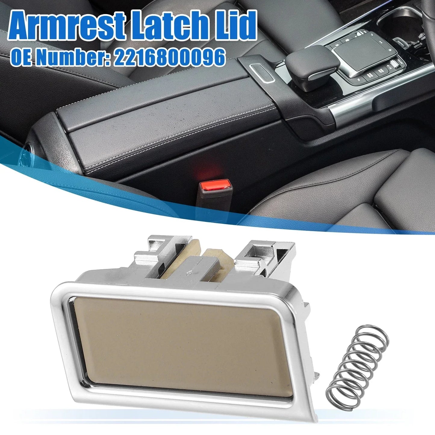 Armrest Latch Lid for Mercedes-Benz - Plastic Brown Silver Tone
