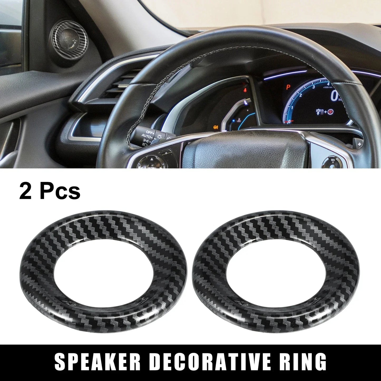2 x Car Loudspeaker Circle Trims for Honda Civic (2016-2023) - Carbon Fiber Black