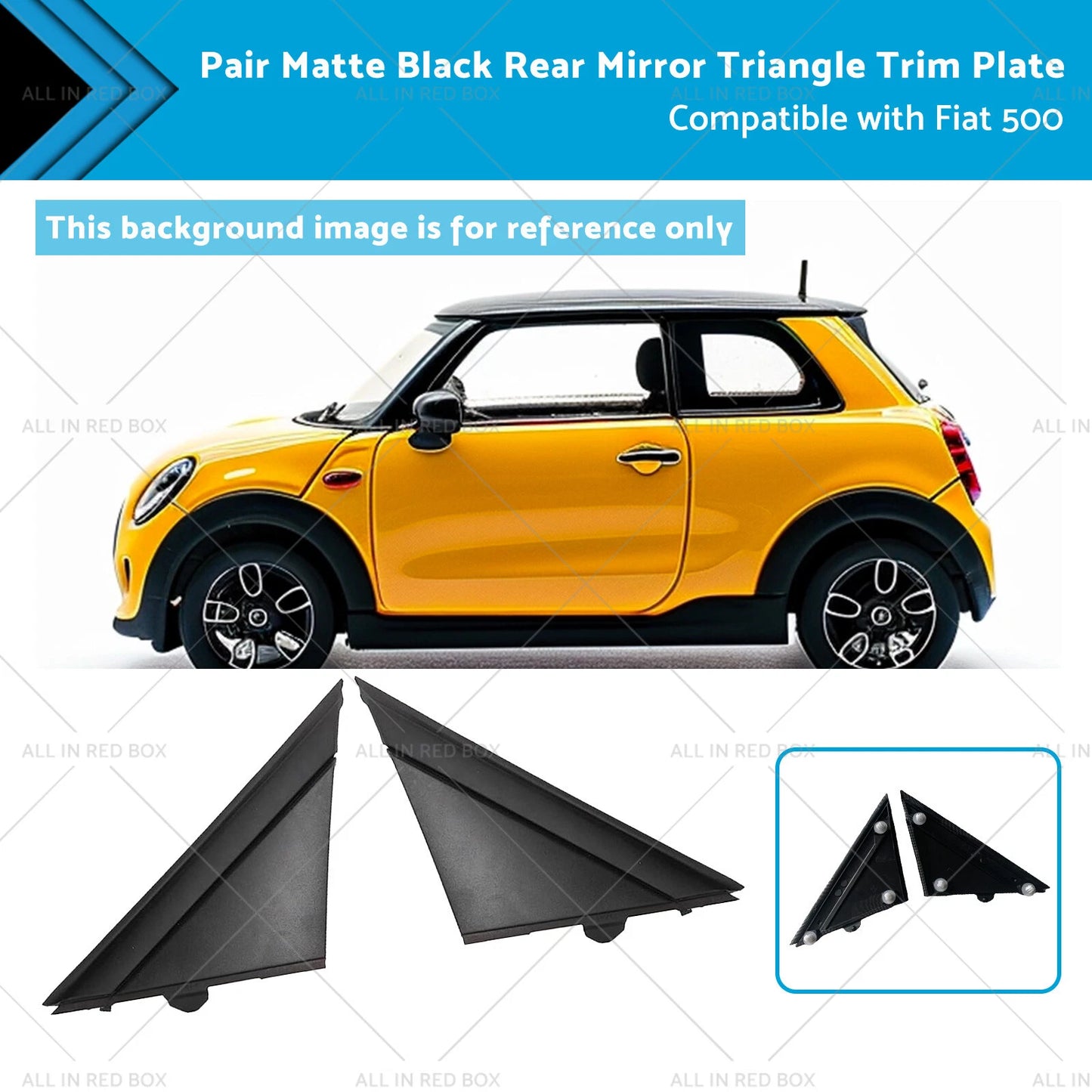 Black Matte Rear Mirror Triangle Trim Plate for Fiat 500 (2012-2019)