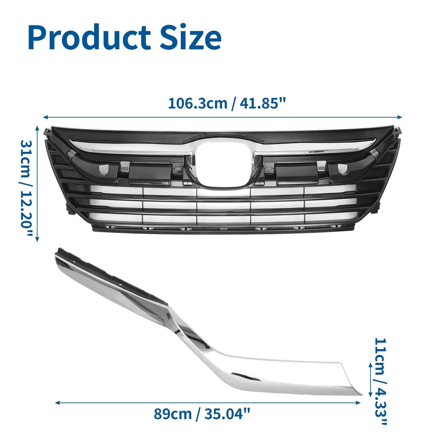 Front Upper Bumper Grille for Honda Odyssey 2018-2020 Chrome Silver Tone 1 Set