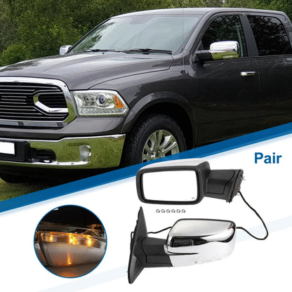 Tow Mirrors for Dodge Ram 1500 with Turn Signal Lights Silver Tone (2009-2018)