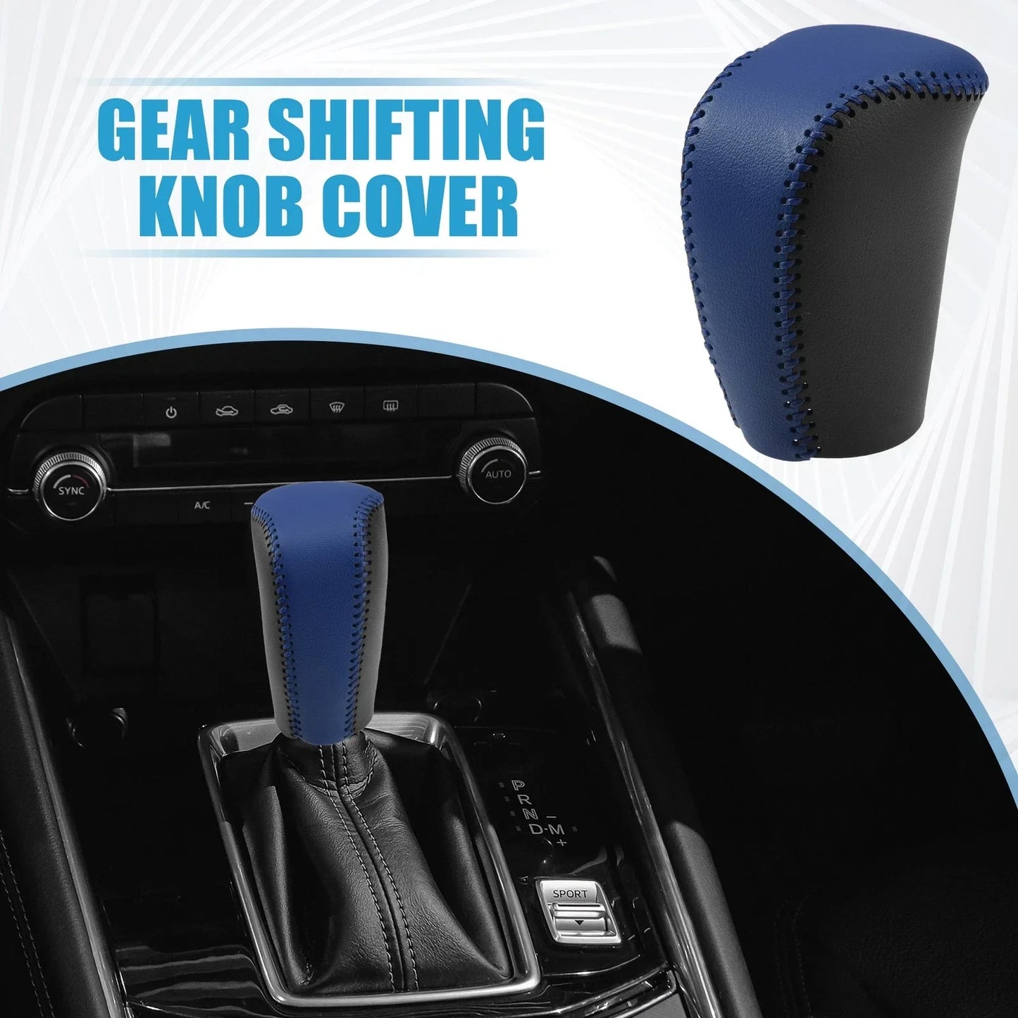 Gear Shift Knob Cover for Honda Civic 10th Gen 2016 (2016) - Black with Blue Stitches
