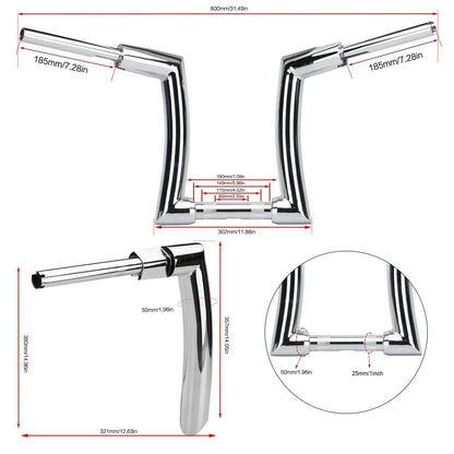 14" Rise 2" Ape Hanger Handlebar for Harley Sportster, Yamaha Vstar