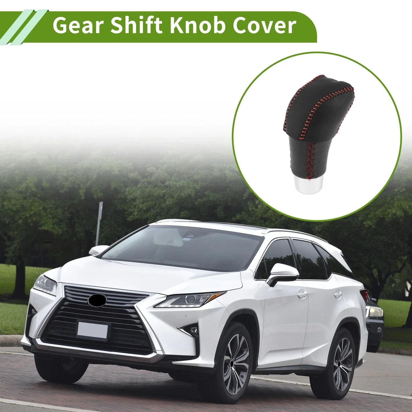 Car Gear Shift Knob Cover for Lexus RX350 2023-2024 Black Red Faux Leather