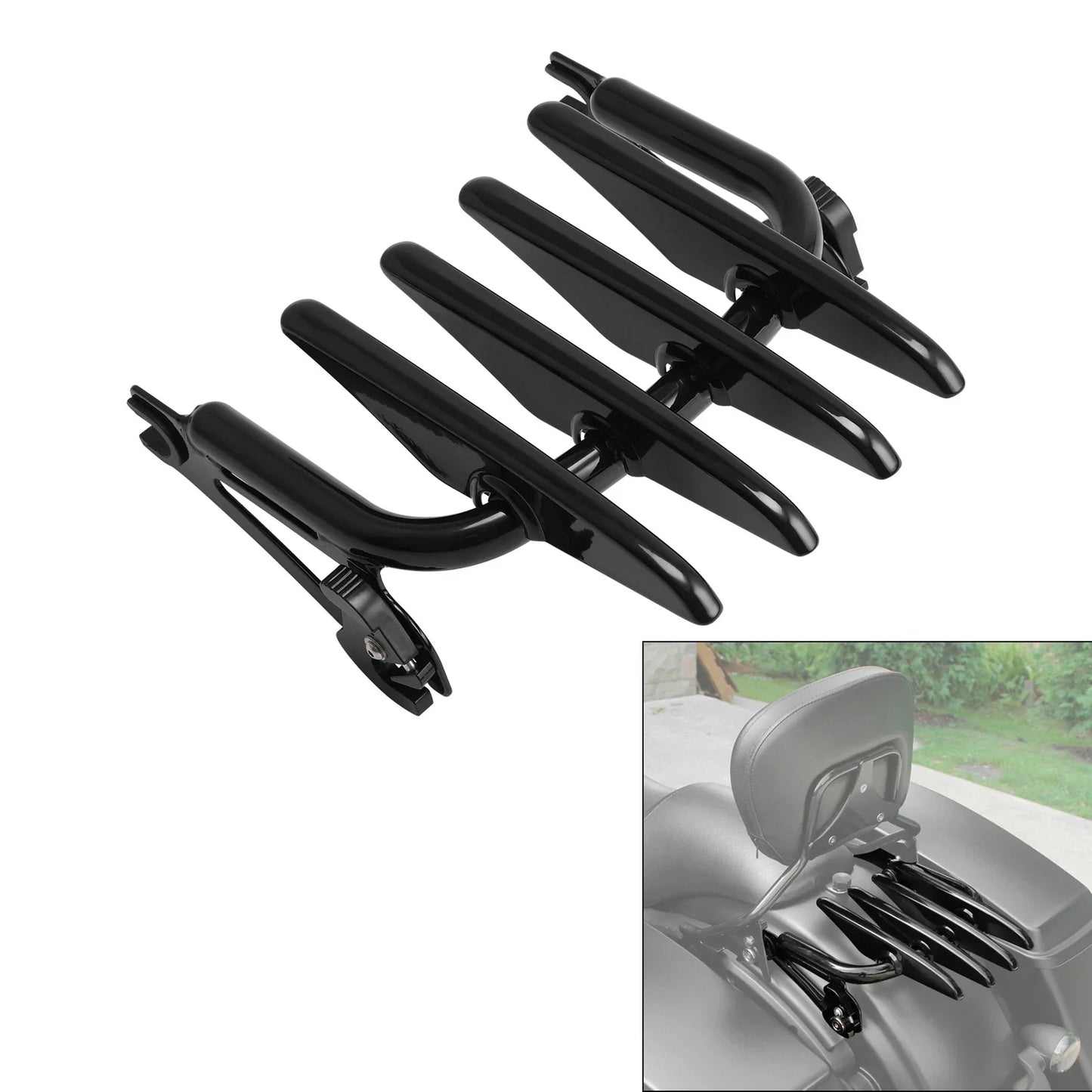 Black Detachable Stealth Luggage Rack for Harley Touring Road King Glide (09-24)
